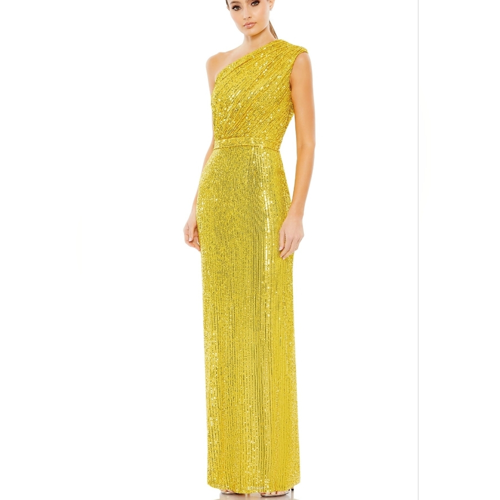 Stunning Yellow One-Shoulder Gown Mac Duggal Sz4